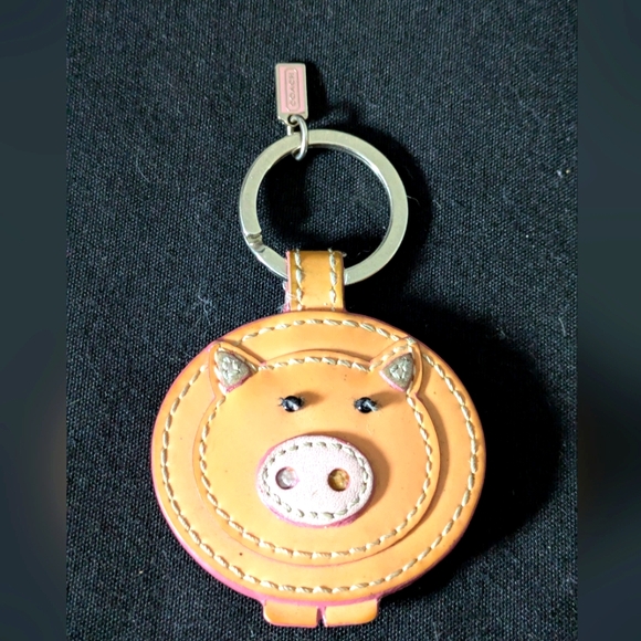 Coach Pig Leather Keychain - Tan - Picture 1 of 2